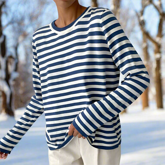 Koselig langermet sweatshirt med trendy stripemønster for kvinner